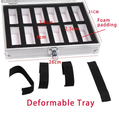 Aluminum Structure Watch Storage Box 12 Grid Slot Jewelry Display Square Case Suede Inside Rectangle Watch Holder for Organiz