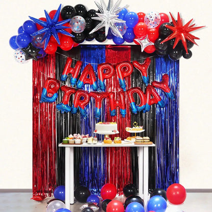 Spider Theme Happy Birthday Banner Balloons Red and Blue Letters Signs Superhero Birthday Party Decor Accessories Party Suppl