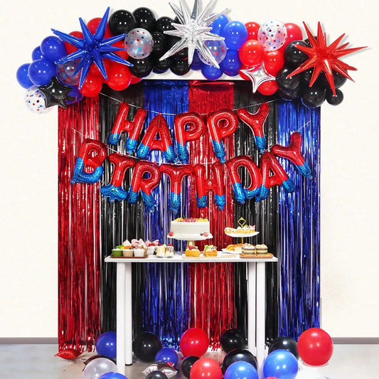 Spider Theme Happy Birthday Banner Balloons Red and Blue Letters Signs Superhero Birthday Party Decor Accessories Party Suppl