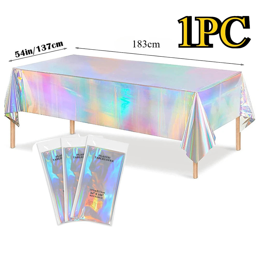 Laser Rainbow Theme Party Disposable Tablecloth & Rectangular Mantel De Mesa Cover for Birthday Wedding Home Decor Supplies -