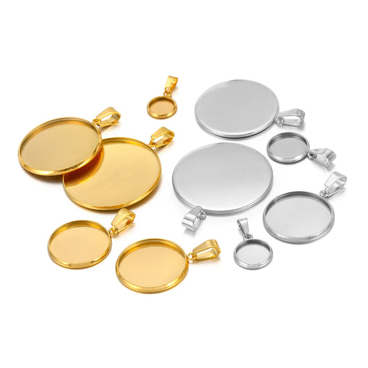 10pcs Stainless Steel 6-30mm Cabochon Cameo Base Settings Round Bezel Blank Tray for DIY Handmade Jewelry Charm Making