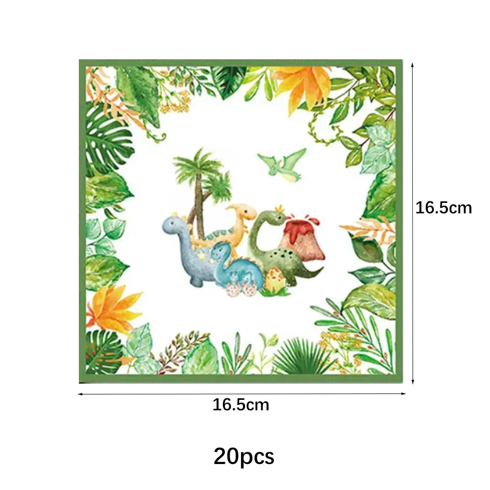 Cartoon Dinosaur Birthday Disposable Tableware Paper Plates Cups Napkin Tablecloth Dinosaur Roar Theme Birthday Party Decorat