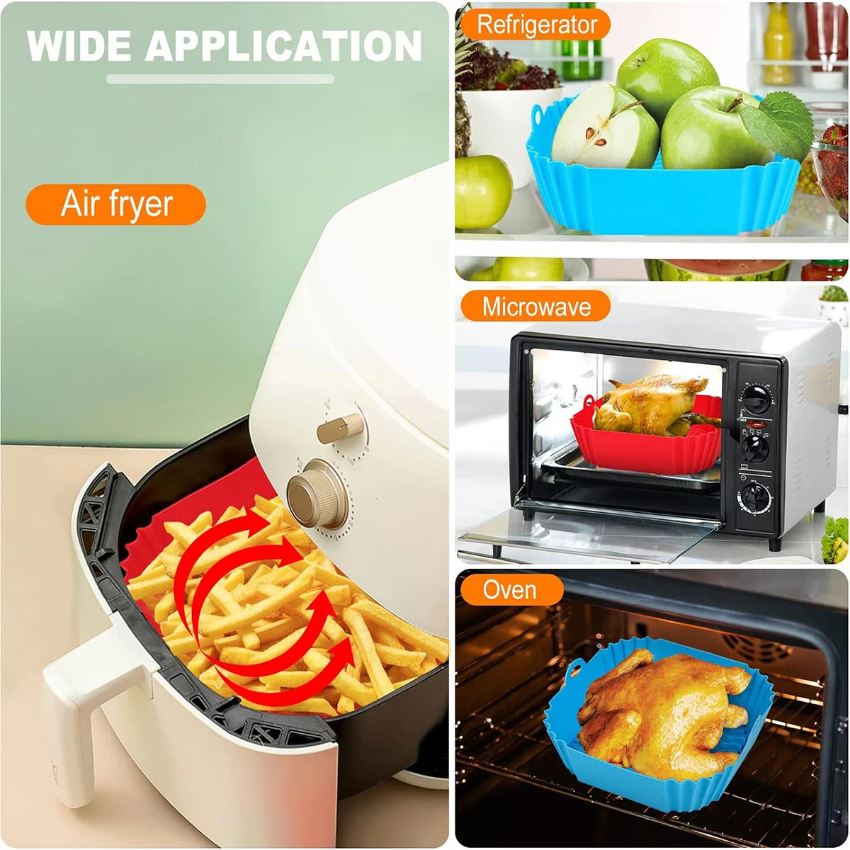 Silicone Air Fryer Liners Pot,Airfryer Basket Cooking Gadgets ,Reusable Baking Tray Non-stick Pizza Pan Oven Kitchen Accessor