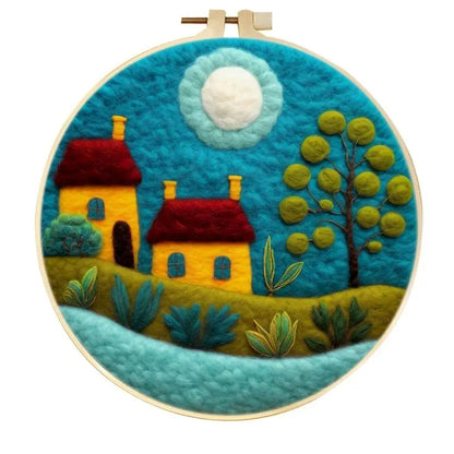 PhotoCustom Diy Felting Kit Wool Felting Painting With Complete Kit House Landscape Wool Needle Felt Picture Kit Felt Craft N