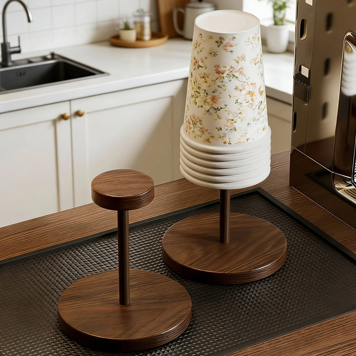 Walnut Colored Wooden Disposable Paper Cup Holder, Suitable for Household Coffee Corners, Kitchens, and Small Bar Counters