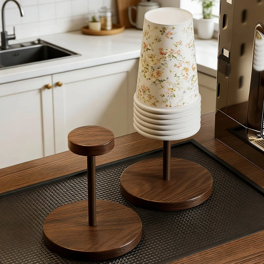 Walnut Colored Wooden Disposable Paper Cup Holder, Suitable for Household Coffee Corners, Kitchens, and Small Bar Counters