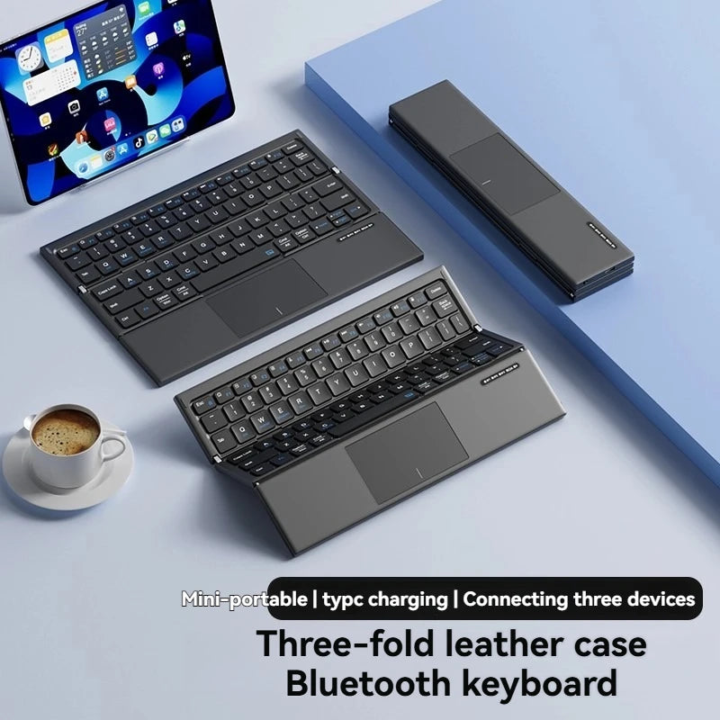 Triple Fold Tablet Keyboard with Portable Touch Pad Wireless Bluetooth Keyboard for IPad Laptop Computer PC Accessories Gifts