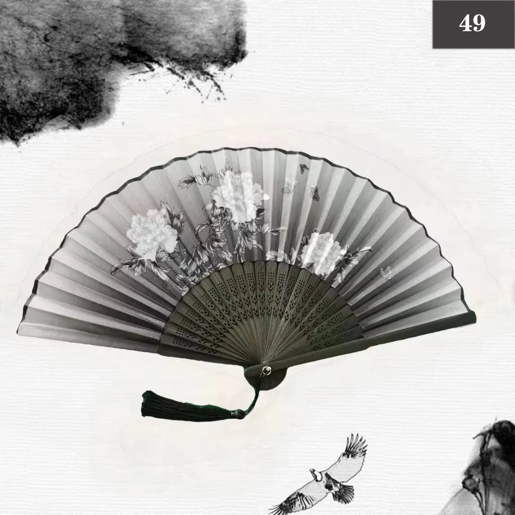 Folding Hand Fan Vintage Silk Bamboo Fans Chinese Hand Fans Women Dance Fan Cosplay Wedding Party Props Decor Gift Fan Portab