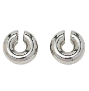 Hoop Earrings for Women Trendy Golden Stainless Steel Earring Jewelry New - D56 Silver
