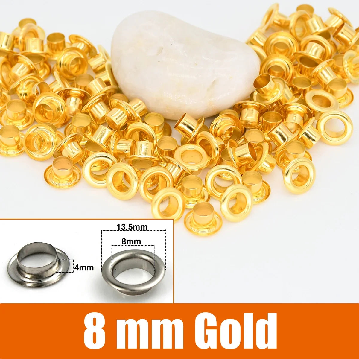 100sets 6/8/10/12mm Brass Eyelets with Washers Grommet Repairing Round Eye Rings for Shoes Bag Clothing Skin Belt Hat - 8mm g