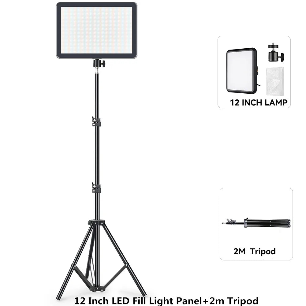 8/12 Inch LED Photography Video Panel Light Photo Studio Lighting Kit For Shoot Live Streaming Youbube With Tripod Stand - 12