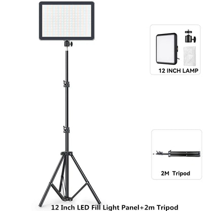 8/12 Inch LED Photography Video Panel Light Photo Studio Lighting Kit For Shoot Live Streaming Youbube With Tripod Stand - 12