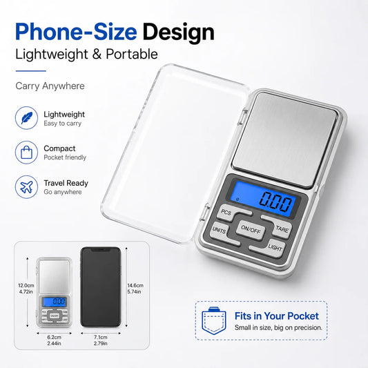 High Precision Mini Pocket Scale 500g/0.01g, Portable Digital Jewelry Scale, Accurate Small LCD Weighing Device for Easy Carr