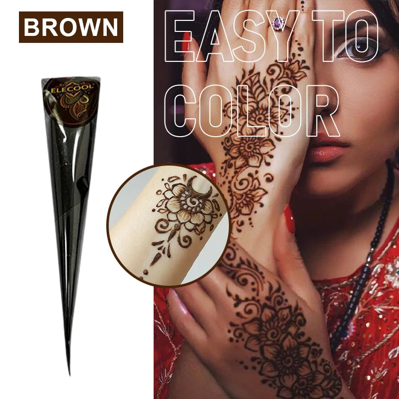 pure natural organic brown henna cream, brown henna tattoo cream, temporary tattoo, henna tattoo cream semi-permanent he - br
