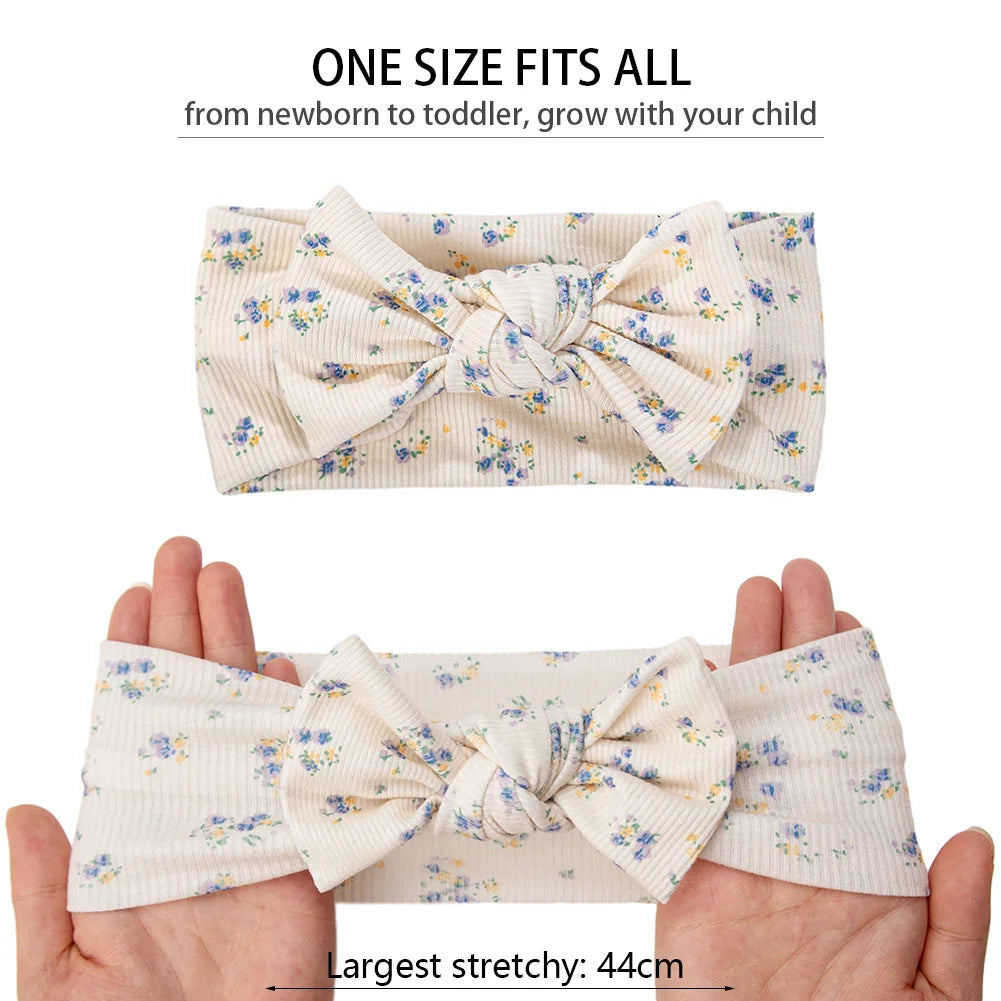 3Pcs/lot Ins Ribbed Baby Girls Headbands Floral Red Heart Dasiy Print Bows Elastic Hair Bands Toddler Vintage Hair Accessorie