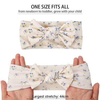 3Pcs/lot Ins Ribbed Baby Girls Headbands Floral Red Heart Dasiy Print Bows Elastic Hair Bands Toddler Vintage Hair Accessorie