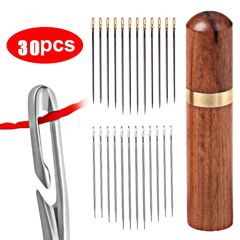 30pcs Blind Sewing Needle Elderly Stainless Steel Quick Automatic Self-Threading Needle Stitching Pins DIY Punch Needle Threa