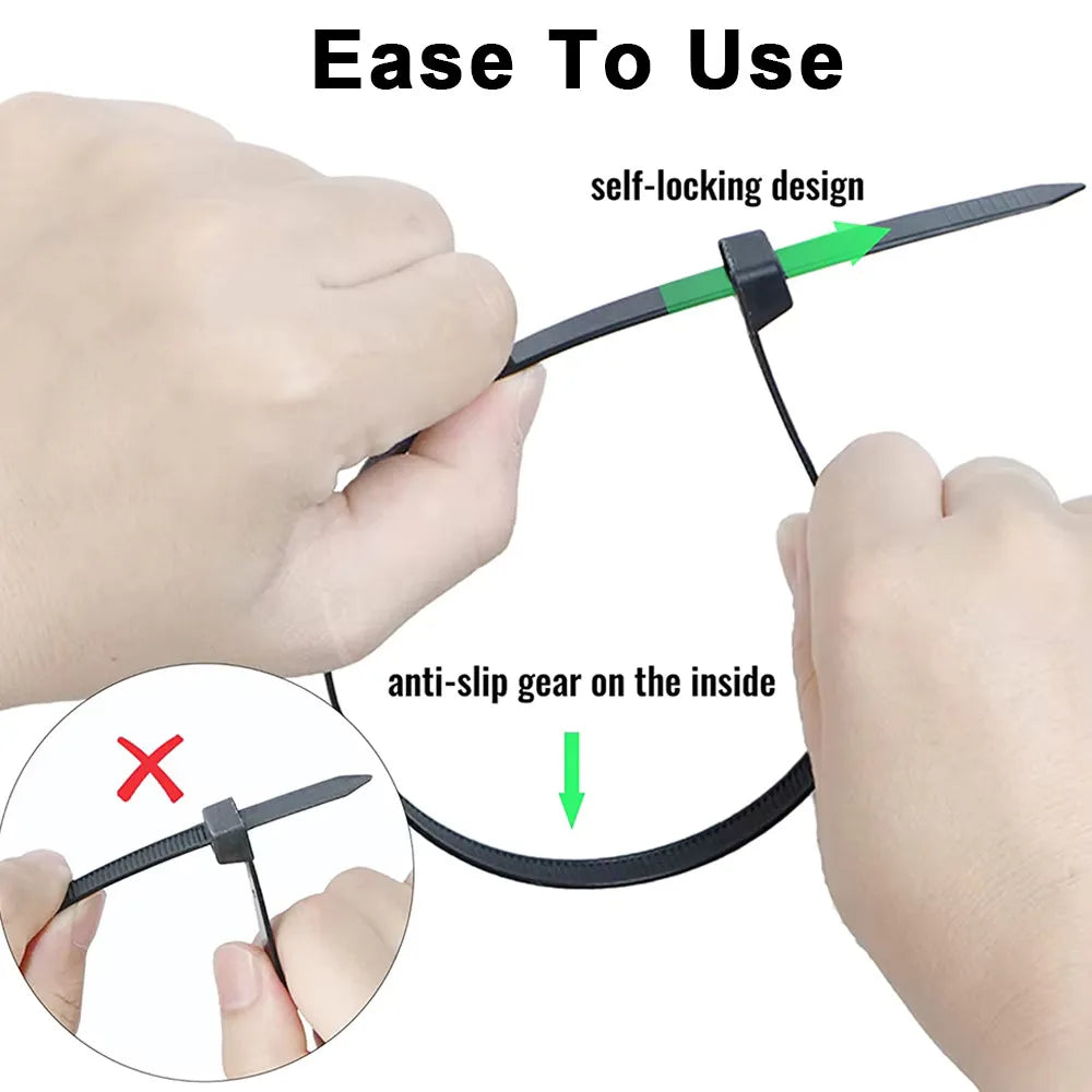 100Pcs Nylon Cable Ties Adjustable Self-locking Cord Ties Straps Fastening Loop Reusable Plastic Wire Ties For Home Office