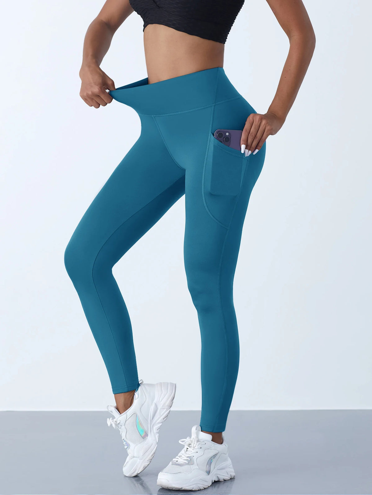 New High Waist Women's Leggings Stretch Yoga Pants Tights With Pockets Push Up Fitness Running Sportswear Solid Color Pants -