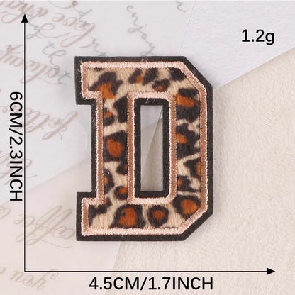 A~Z English Alphabet Letters Badge Patches,Leopard Print Applique Embroidery Iron on Stickers for Clothing,DIY Name Garment -