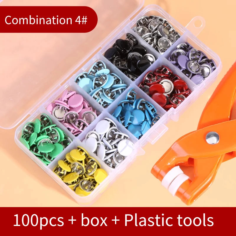 Snap Button Kit With Hand Pressure Pliers 50pcs 100pcs Snaps , Metal Snaps For Sewing, Sewing Snaps For DIY Crafts Clothes Ha