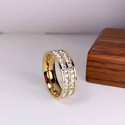 Clear White Stones Wedding Women Ring Stainless Steel 1 and 2 Rows Bling Zircon Fashion Pair Ring Female Jewelry