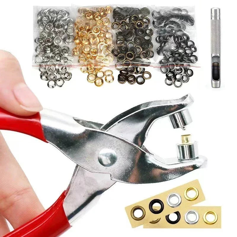 1 Set Grommet Eyelet Plier Set, Eyelet Hole Punch Pliers Kit With 100 4mm Metal Eyelets, Grommet Tool Kit For Leather Cloth