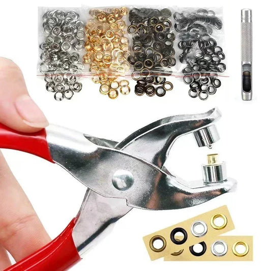 1 Set Grommet Eyelet Plier Set, Eyelet Hole Punch Pliers Kit With 100 4mm Metal Eyelets, Grommet Tool Kit For Leather Cloth