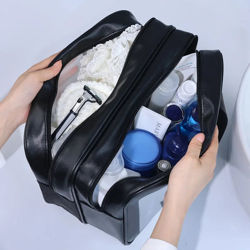 Dry-wet separation double transparent PU makeup bag portable washing bag cosmetic storage bag travel fitness swimming essenti