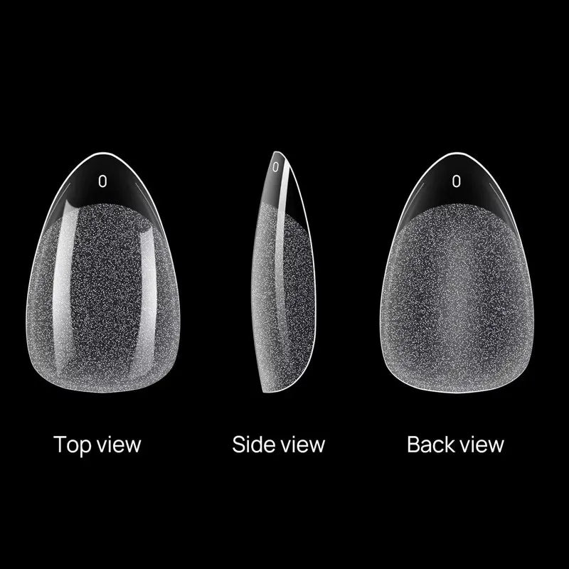 600 Short Almond-Shaped Semi-Matte Transparent Acrylic False Nail Tips for Nail Extensions and Manicure Tools