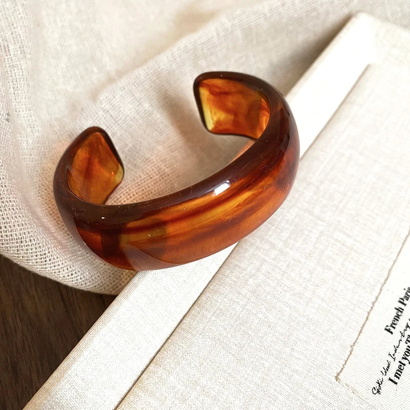 Vintage Colorful Geometric Widen Opened Bangle Women Fashion Personality Acrylic Cuff Bracelets Daily Party Jewelry Versatile