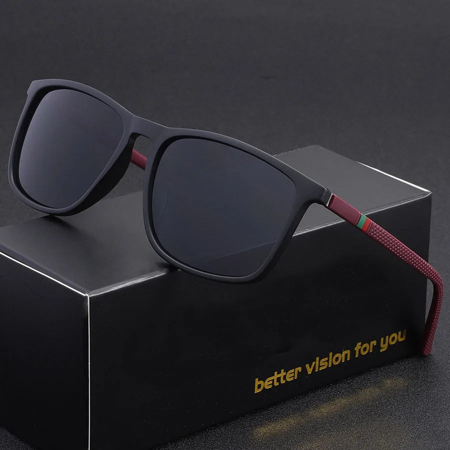 Classic Square Men's Sunglasses Comfortable Lightweight Black Frame Glasses Ideal for Travel Photography Gifts - Burgundy