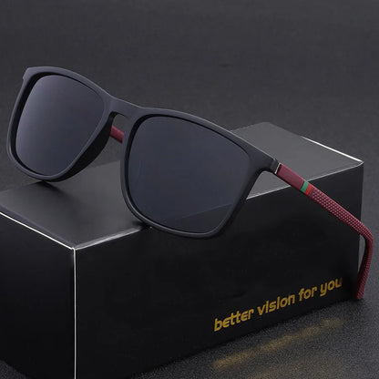 Classic Square Men's Sunglasses Comfortable Lightweight Black Frame Glasses Ideal for Travel Photography Gifts - Burgundy