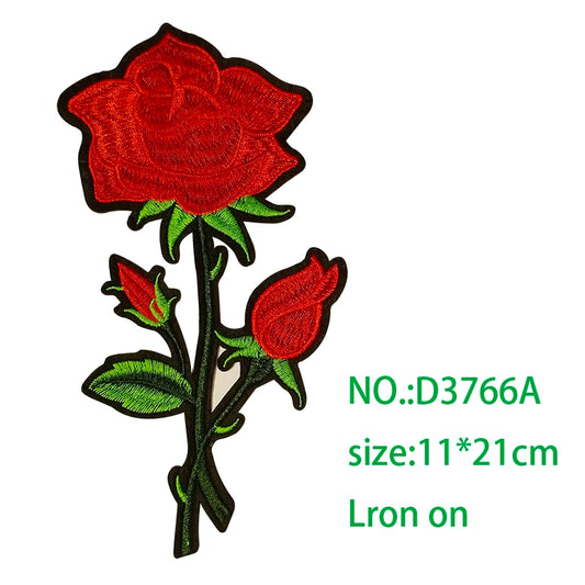 Rose with Leaves in Love Embroidered Iron on Patches for Clothing DIY Stripes Clothes Patchwork Sticker Custom Flowers Badges