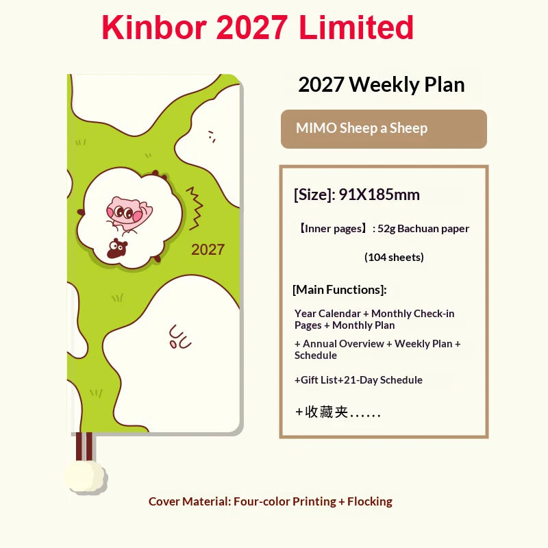 Kinbor Original Undated Weekly Planner, Illustrated Hardcover Journal with Two Pages Per Week, Portable To-Do List Notebook S