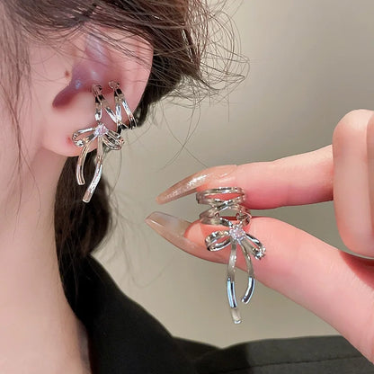 Girls New Ribbon Aesthetics Ear Clips Ballet Style Ribbon Bow-knot Ear Cuff Women Korean Fashion Kpop Earring Jewelry