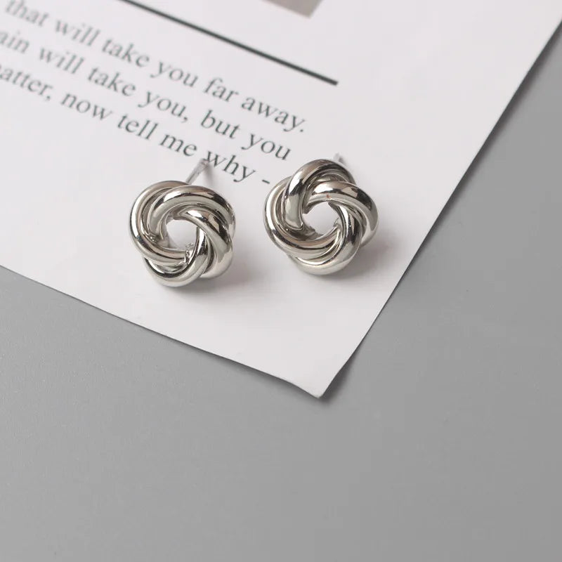 Tiny Metal Stud Earrings for Women Gold Color Twist Round Earrings Small Unusual Earrings Boucles D'Orailles Fashion Jewelry