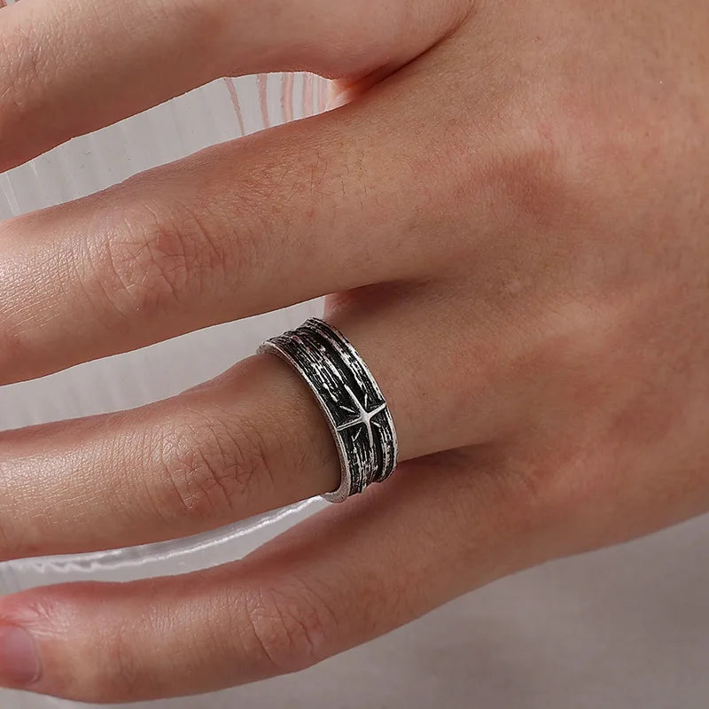 Retro Stary Night Art Ring For Men Silver Color Punk Gothic Adjustable Open Ring Rock Handmade Unisex Jewelry Accessories Gif