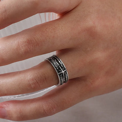 Retro Stary Night Art Ring For Men Silver Color Punk Gothic Adjustable Open Ring Rock Handmade Unisex Jewelry Accessories Gif