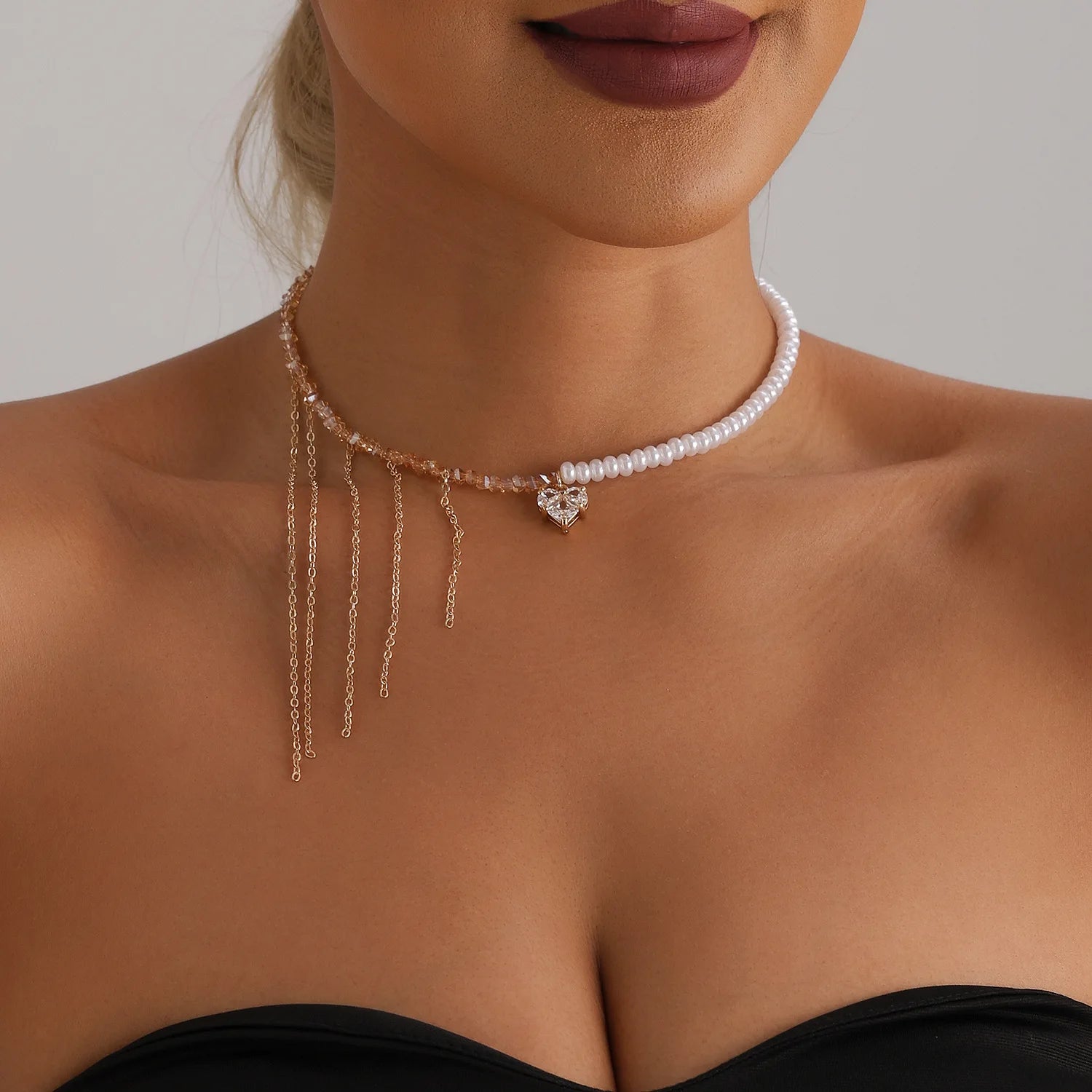LATS Versatile Beaded Tassels Necklace Adjustable Length Neckchain for Party Wear Fashion Jewelry Accessories Gift - 77908