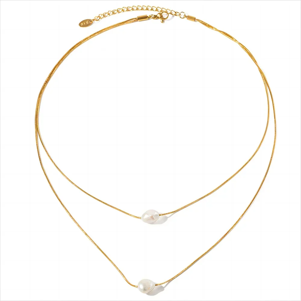 Mariasz Minimalist Snake Lariat Double Chain Necklace Bohemian Gold Color Collarbone Stainless Steel Choker Jewelry for Women
