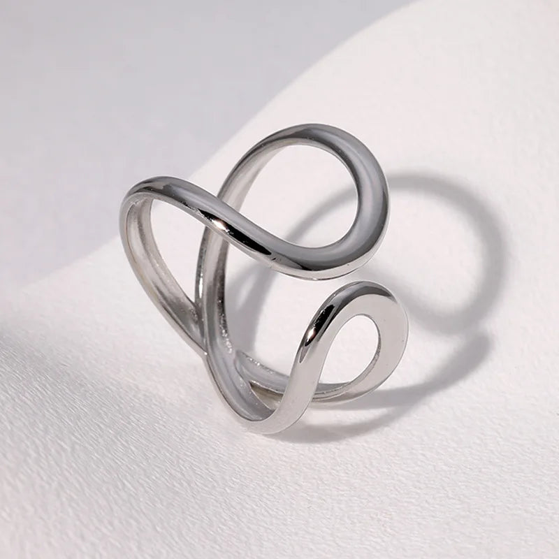 Stainless Steel Irregular Wave Rings for Women Men Creative Gold Color Adjustable Opening Rings Female Statement Jewelry Gift