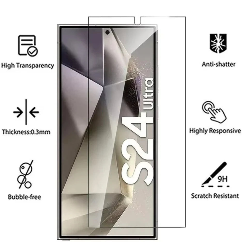 NNBILI 4PCS Full Cover Tempered Glass For Samsung Galaxy S24 S25 S26 Ultra S26 Fingerprint Screen Protector Protective HD Gla