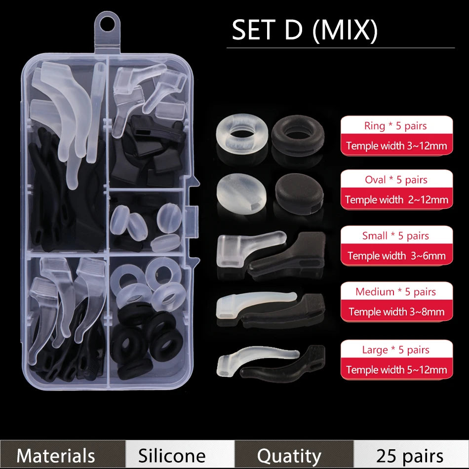 Ear Grip Hooks Anti-slip Holder Glasses Sunglasses Silicone Ear Hook Set For Eyeglasses Eyewear Accessories - Set D Mix