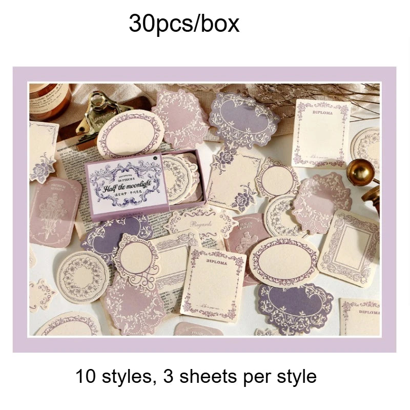 1 box of 30 sheets retro embossed floral border DIY writable decorative hard cardstock paper for scrapbooking Boxed sticky no