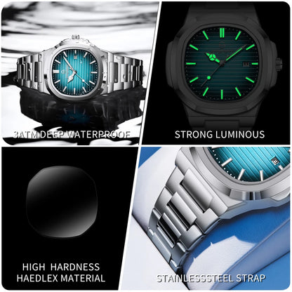 2026 New Luxury Military Man Watch Square Waterproof Luminous Date Week Men Watch Stainless Steel Quartz Men's Watches Reloj+