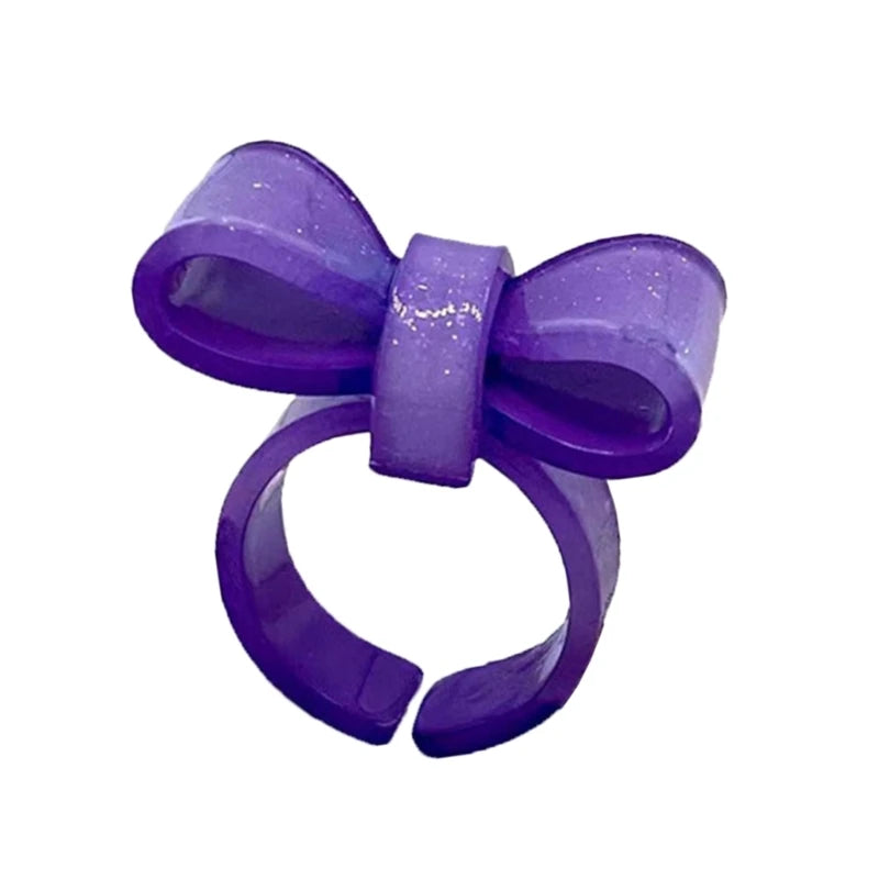 Resin Rings Dumpy Acrylic Rings Bowknot Rings Aesthetic Trendy Colorful Open Rings Statement Jewelry Bow Rings for Women - fo