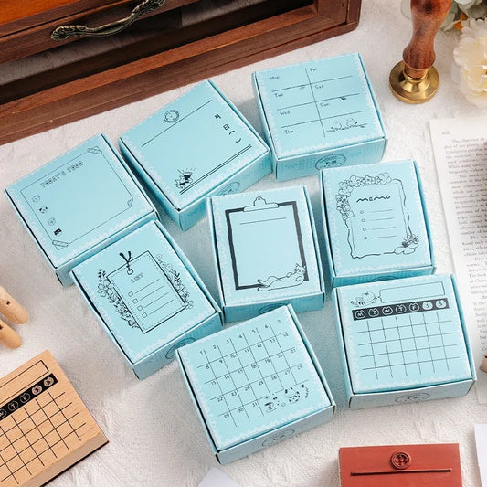Wood Stamp Calendar Set Cat Motif For Scrapbooking Journaling DIY Crafts