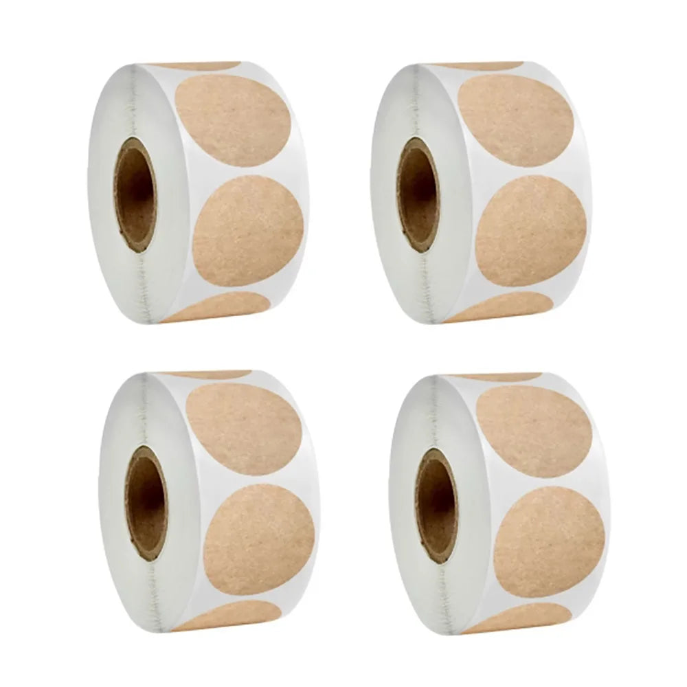 500 pcs / 1 Roll, Kraft Round Self-Adhesive Label Paper Items Classification Name Stickers Personalized Labels