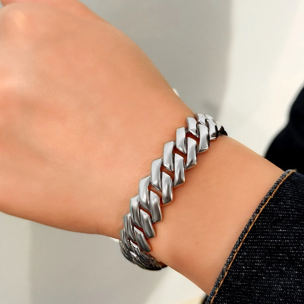 14MM Iced Prong Link Cuban Chain Bracelets for Men Women Full Rhinestones Chunky Miami Cuban Bracelet Punk Hip Hop Jewelry Gi